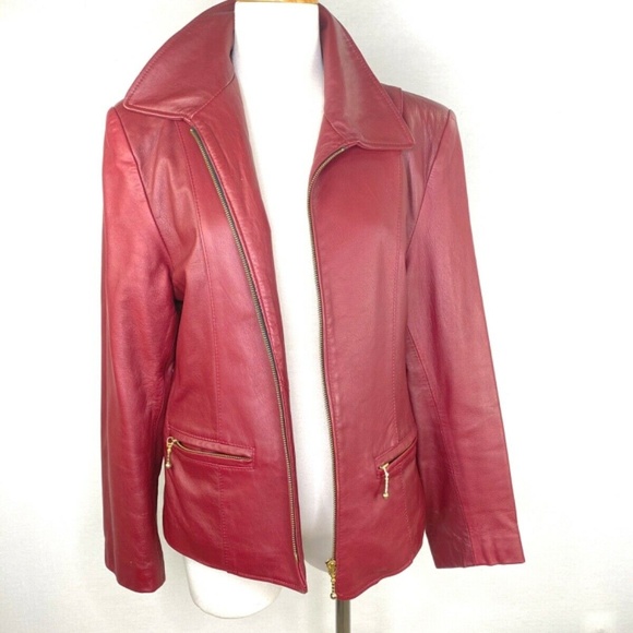 La Pelle Karpeta Moto Red Leather Jacket Coat Sz 12 - Picture 6 of 8